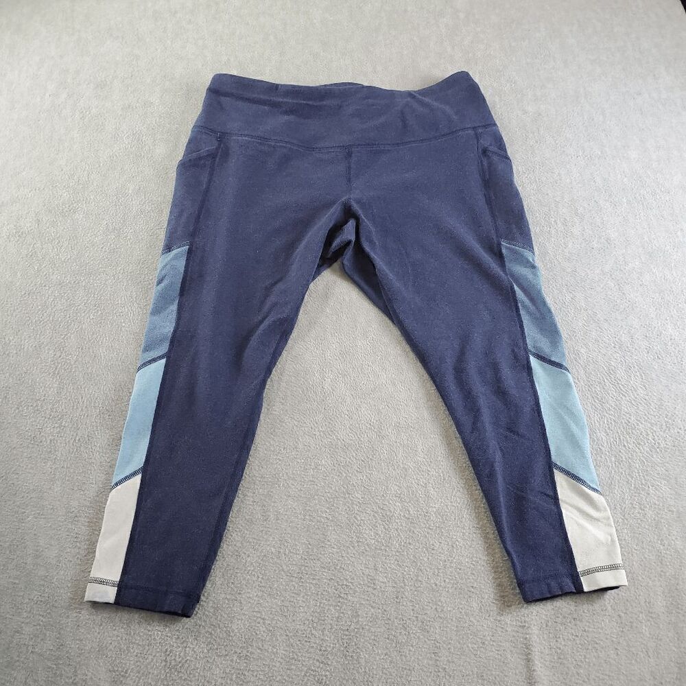 Reebok Legging Women 1X Blue Fleece Cotton Activewear High Waist Skinny Leg Logo